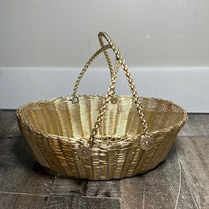 Vintage Silver Metal Wire Basket with Handles